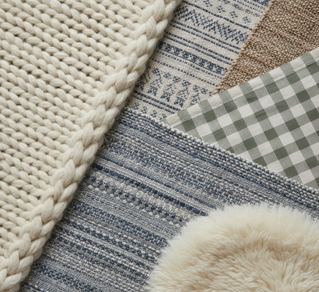 Close-up texture detail of various textiles