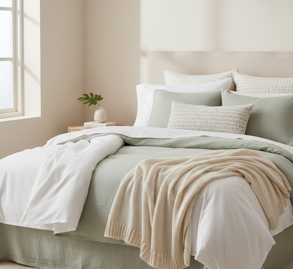 Scandinavian bedding set in soft colors